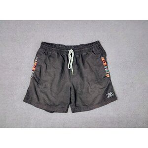 Wowie Mens Casual Shorts Sz (L) Black 5" Elastic Waist Drawstring Aztec Pockets
